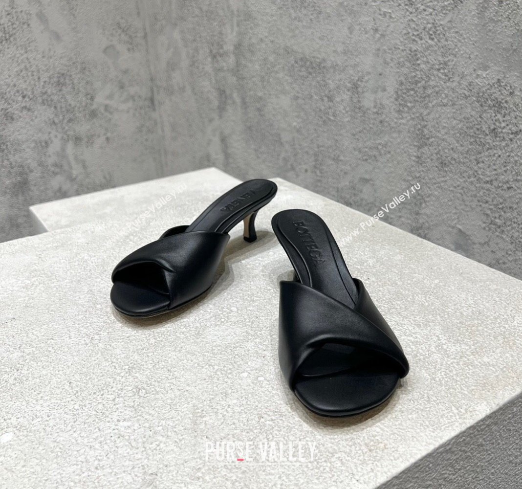 Bottega Veneta Blink Heel Slide Sandals 4.5cm in Shiny Lambskin Black 2024 (MD-240719073)