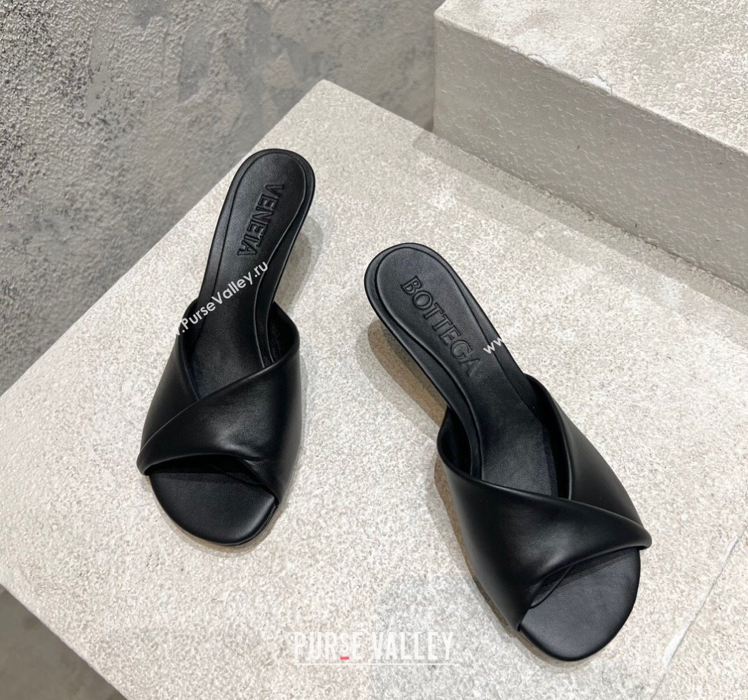 Bottega Veneta Blink Heel Slide Sandals 4.5cm in Shiny Lambskin Black 2024 (MD-240719073)