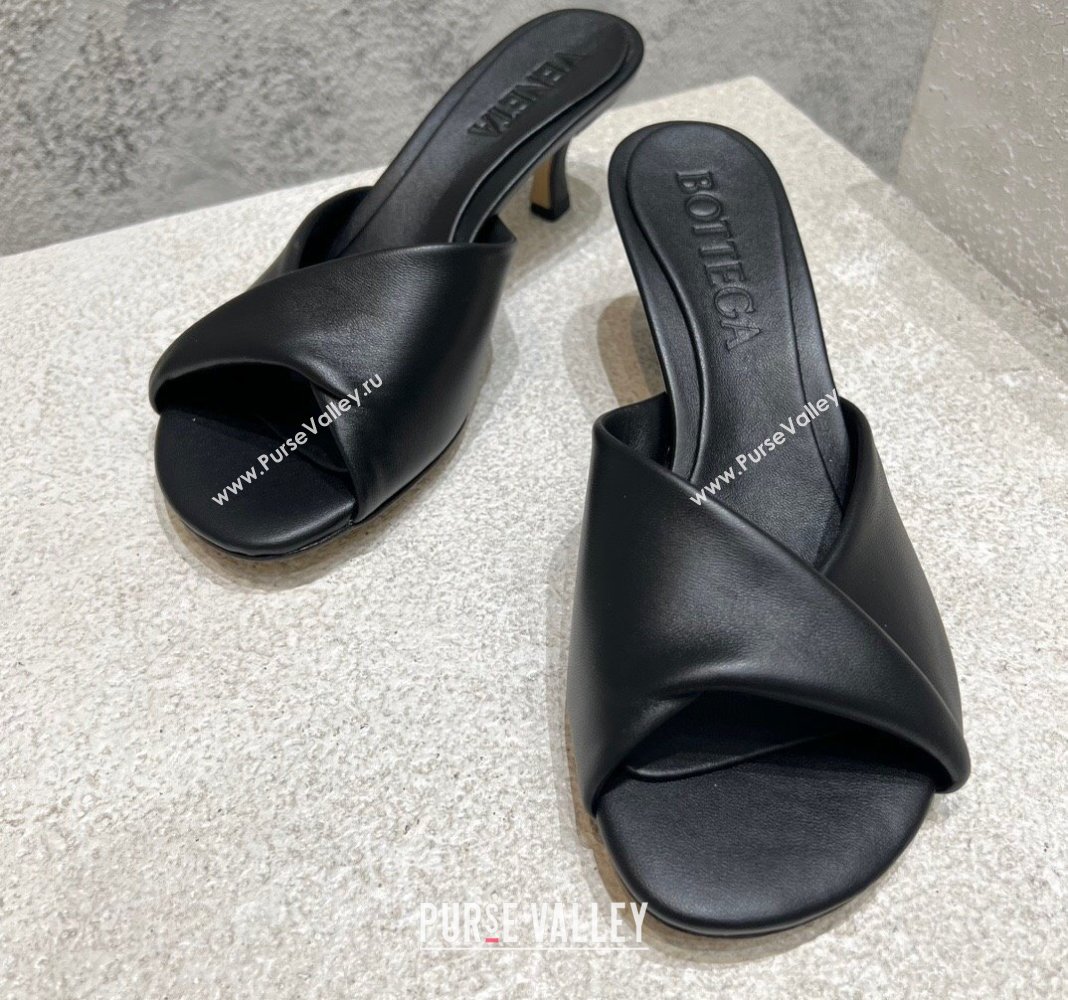 Bottega Veneta Blink Heel Slide Sandals 4.5cm in Shiny Lambskin Black 2024 (MD-240719073)