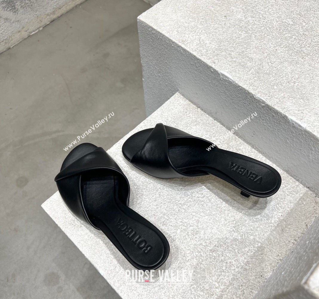 Bottega Veneta Blink Heel Slide Sandals 4.5cm in Shiny Lambskin Black 2024 (MD-240719073)