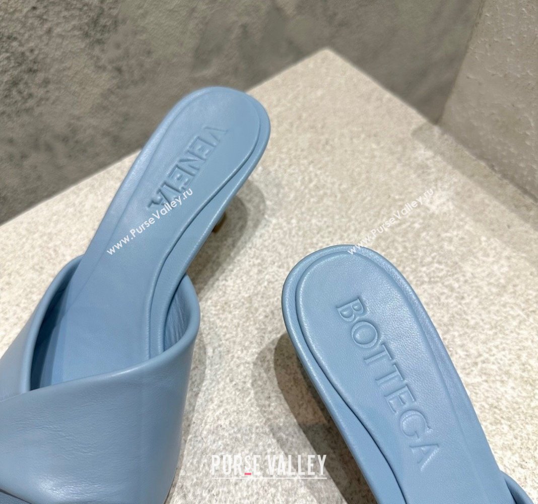 Bottega Veneta Blink Heel Slide Sandals 4.5cm in Shiny Lambskin Light Blue 2024 (MD-240719075)