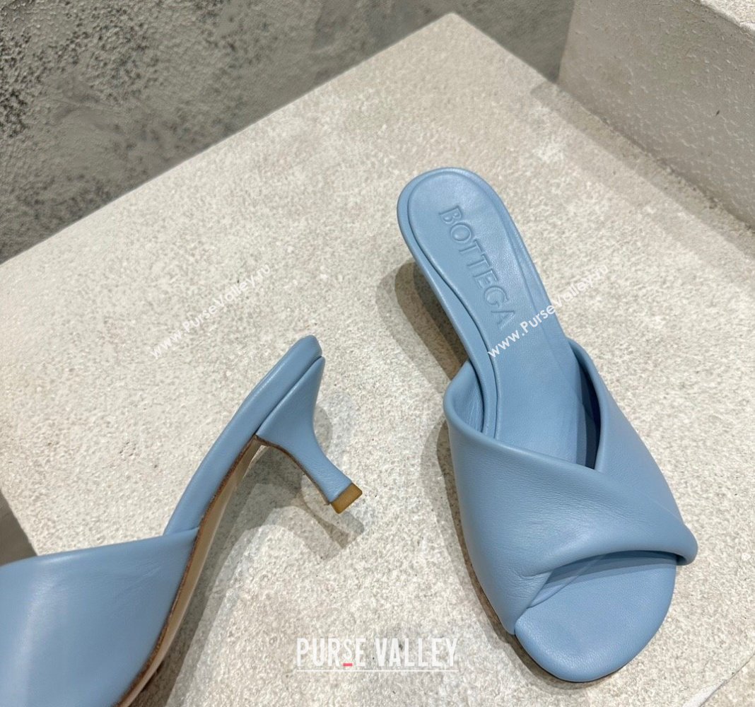 Bottega Veneta Blink Heel Slide Sandals 4.5cm in Shiny Lambskin Light Blue 2024 (MD-240719075)