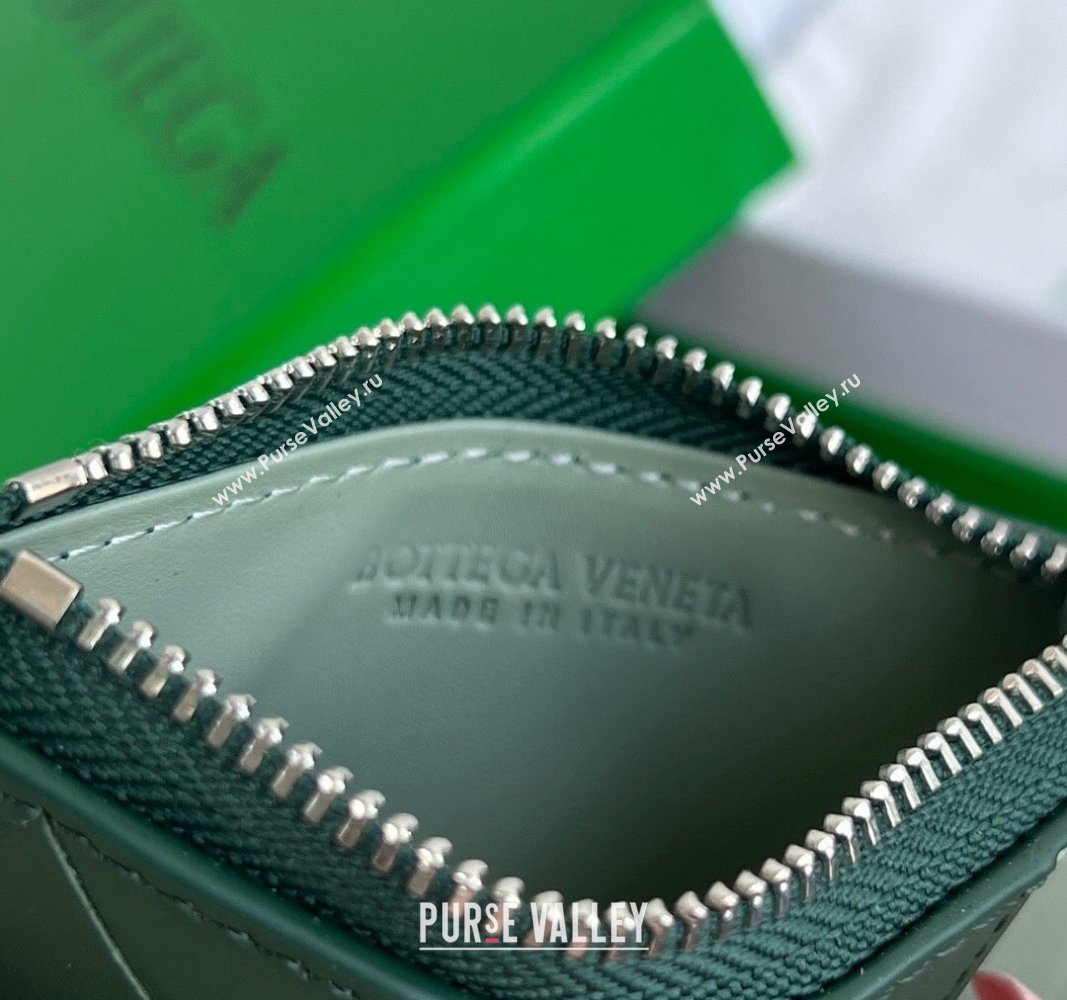 Bottega Veneta Zippered Card Case Wallet in Intrecciato Leather Green/Sage 2024 755985 (WT-240802015)