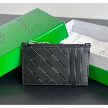 Bottega Veneta Zippered Card Case Wallet in Intrecciato Leather Black/Silver 2024 755985 (WT-240802018)