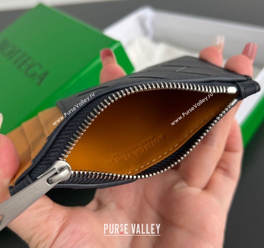 Bottega Veneta Zippered Card Case Wallet in Intrecciato Leather Grey/Brown 2024 755985 (WT-240802019)