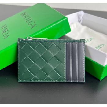 Bottega Veneta Zippered Card Case Wallet in Intrecciato Leather Emerald green/space grey 2024 755985 (WT-240802020)