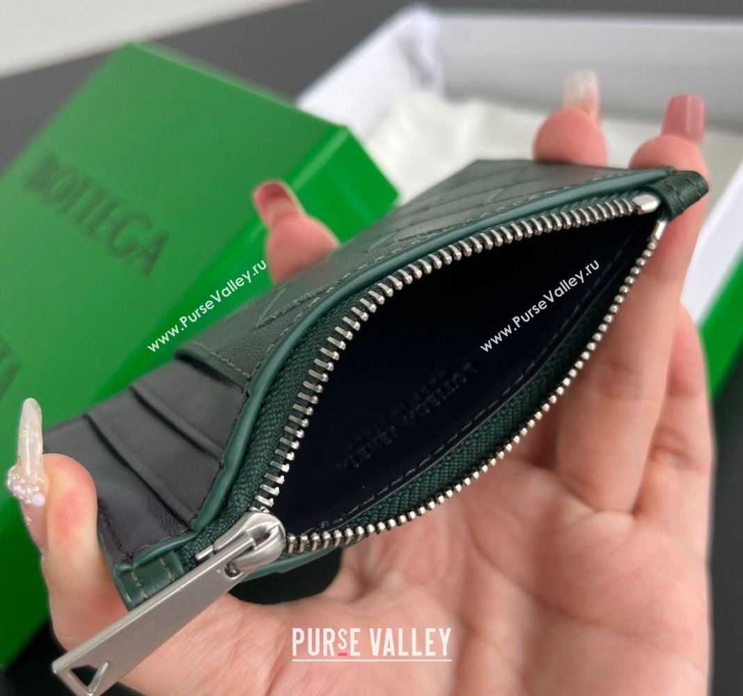 Bottega Veneta Zippered Card Case Wallet in Intrecciato Leather Emerald green/space grey 2024 755985 (WT-240802020)