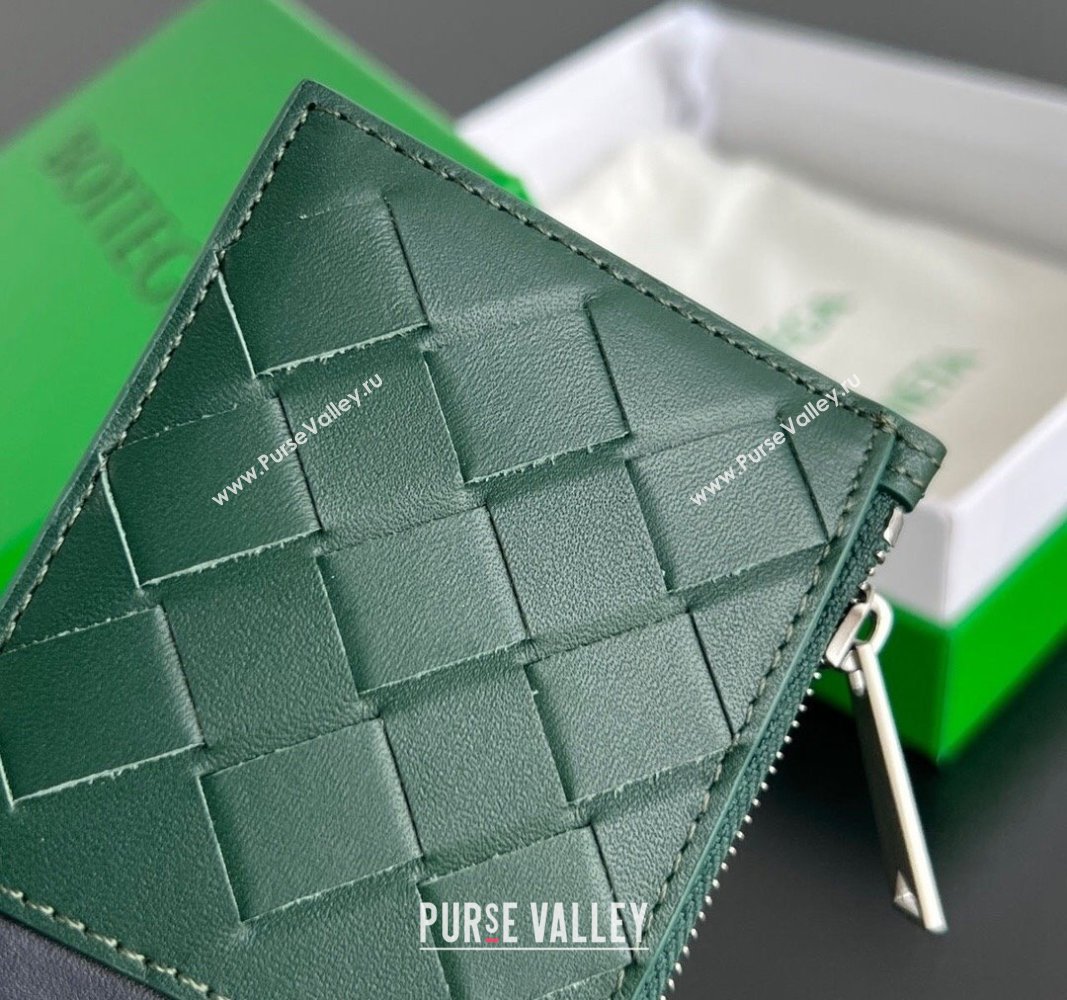 Bottega Veneta Zippered Card Case Wallet in Intrecciato Leather Emerald green/space grey 2024 755985 (WT-240802020)