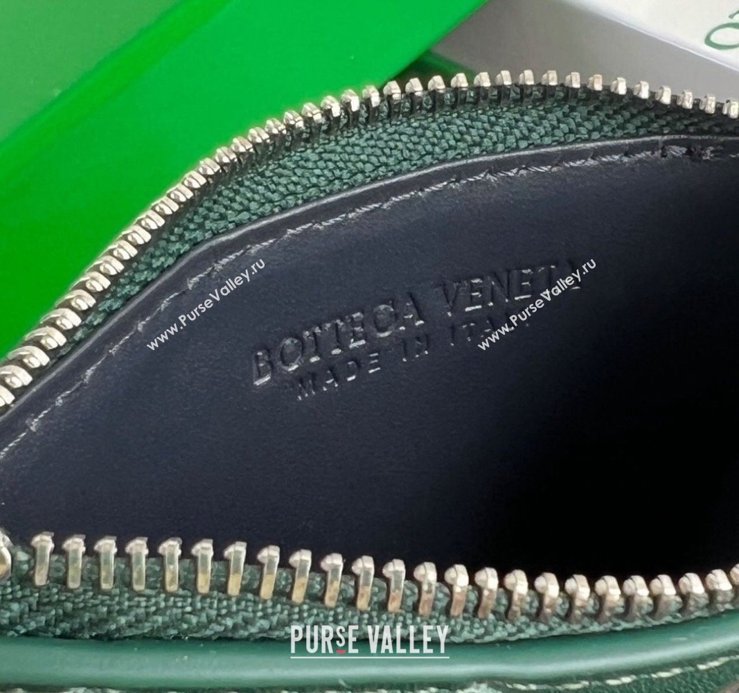 Bottega Veneta Zippered Card Case Wallet in Intrecciato Leather Emerald green/space grey 2024 755985 (WT-240802020)