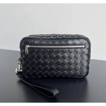 Bottega Veneta Mens Intrecciato Leather Pouch With Wristlet Black 2024 777390 (WT-240802022)