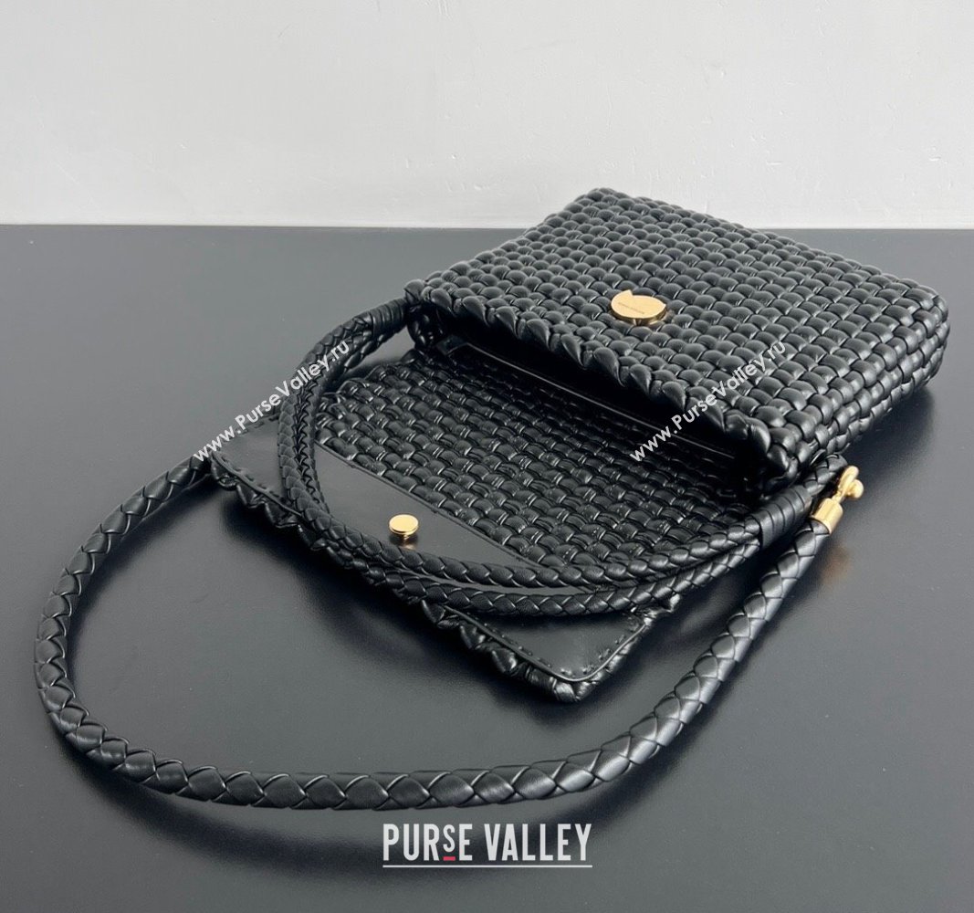 Bottega Veneta Swing Top Handle Bag in Intrecciato Leather Black 2024 764073 (WT-240826009)