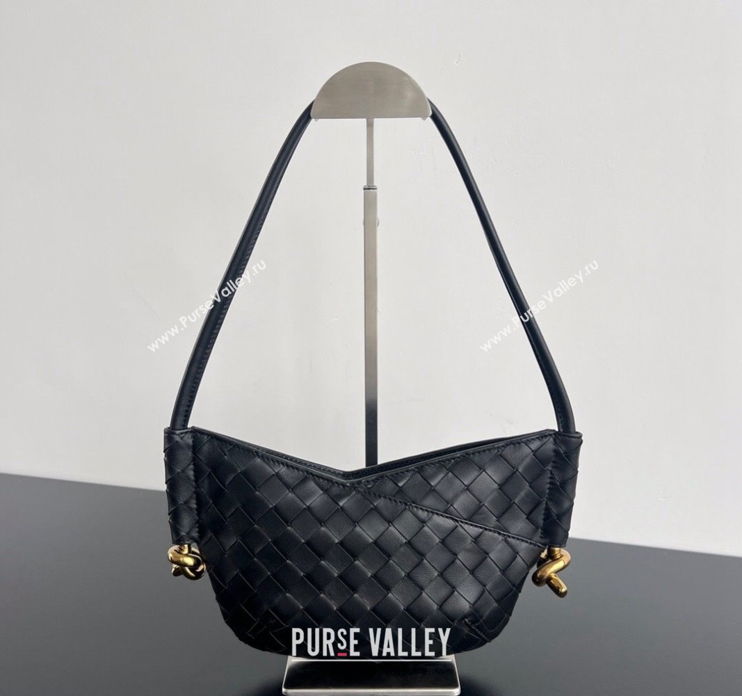 Bottega Veneta Mini Solstice Shoulder Bag in Intrecciato Leather Black 2024 796378 (WT-240826012)