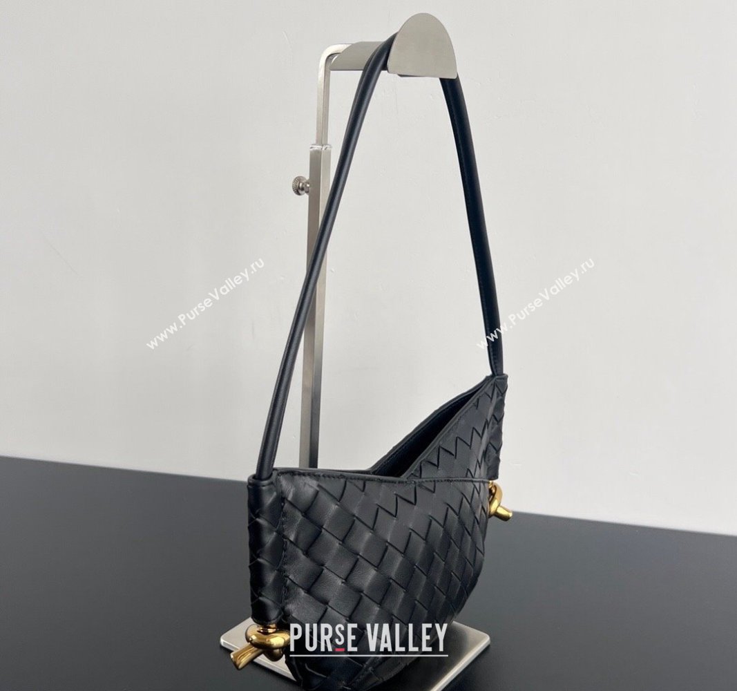 Bottega Veneta Mini Solstice Shoulder Bag in Intrecciato Leather Black 2024 796378 (WT-240826012)