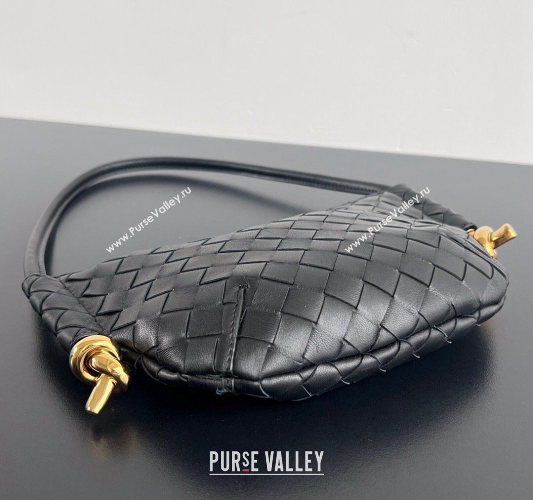 Bottega Veneta Mini Solstice Shoulder Bag in Intrecciato Leather Black 2024 796378 (WT-240826012)