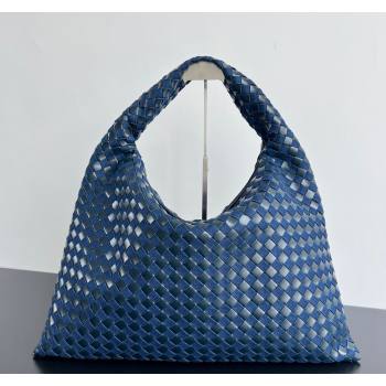 Bottega Veneta Large Hop Hobo Bag in Intrecciato Leather and Denim Abyss/Indigo Blue 2024 795949 (WT-240826005)