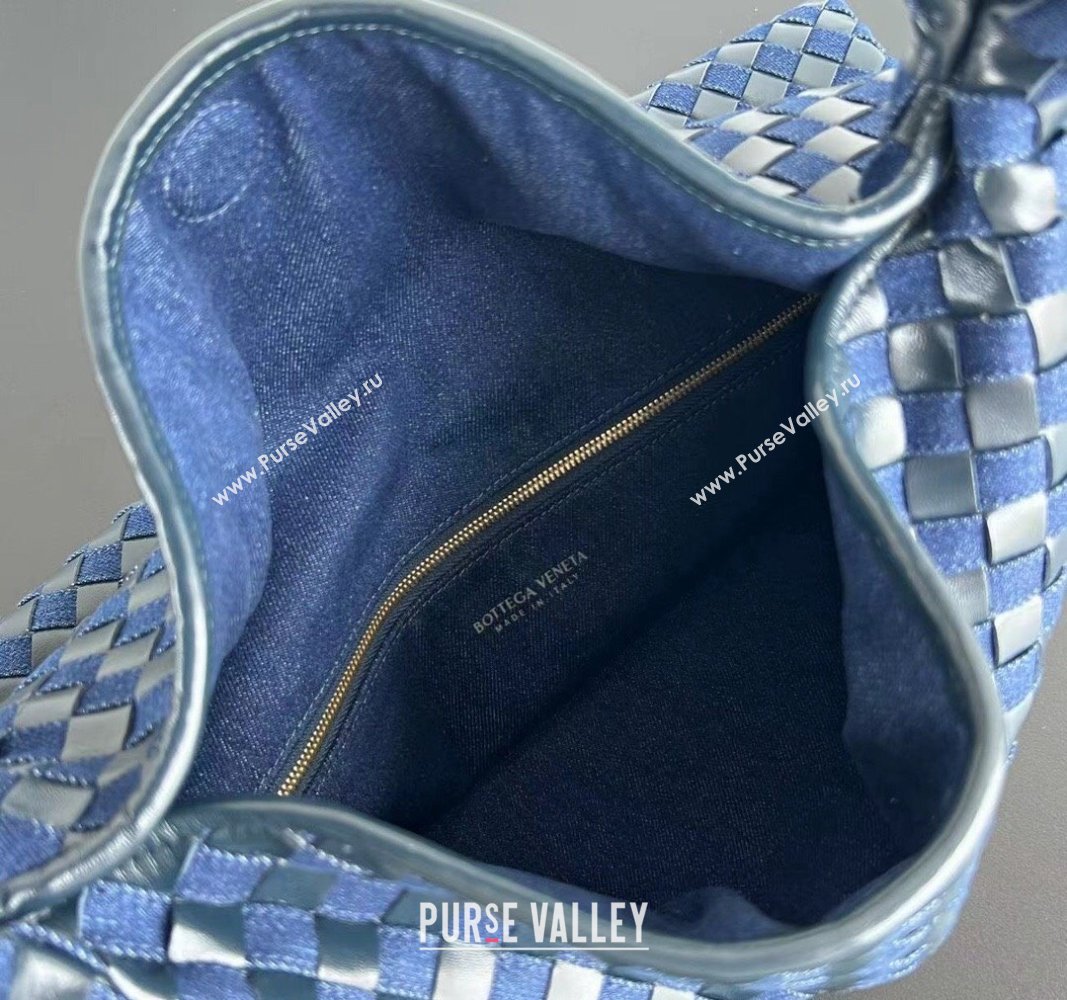 Bottega Veneta Large Hop Hobo Bag in Intrecciato Leather and Denim Abyss/Indigo Blue 2024 795949 (WT-240826005)