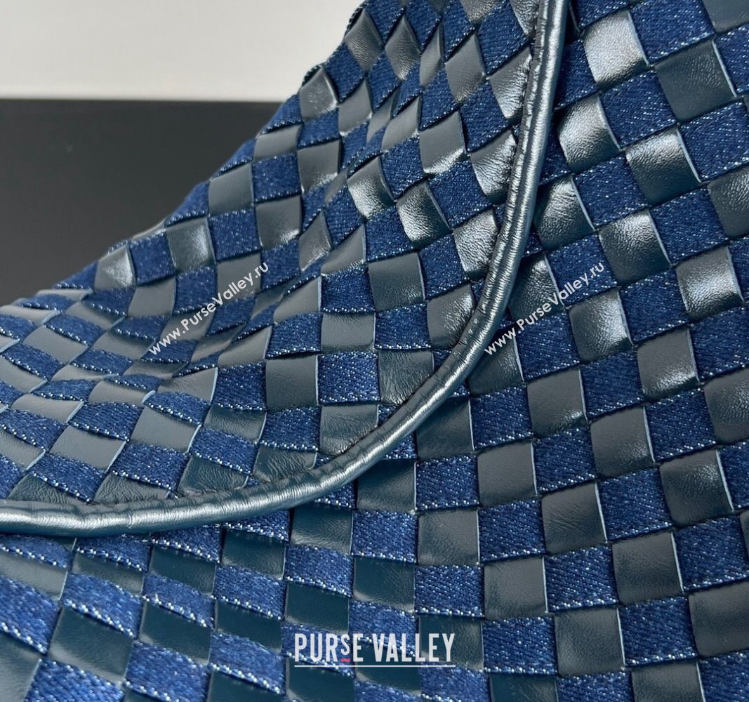 Bottega Veneta Large Hop Hobo Bag in Intrecciato Leather and Denim Abyss/Indigo Blue 2024 795949 (WT-240826005)