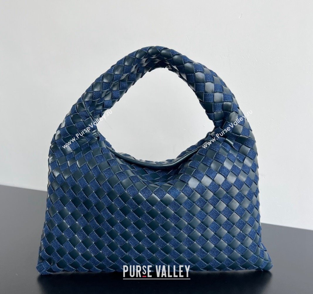 Bottega Veneta Small Hop Hobo Bag in Intrecciato Leather and Denim Abyss/Indigo Blue 2024 789028 (WT-240826006)