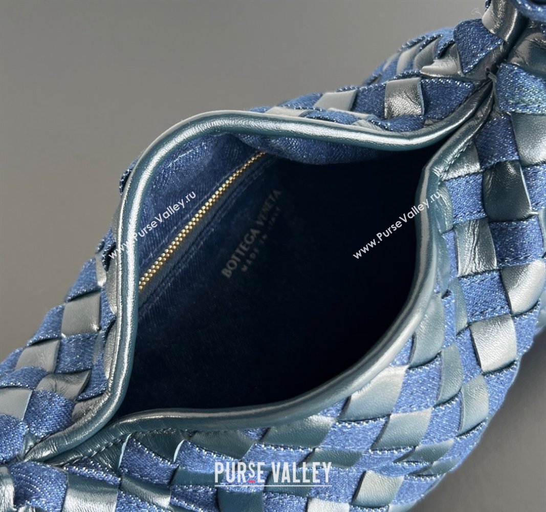 Bottega Veneta Small Hop Hobo Bag in Intrecciato Leather and Denim Abyss/Indigo Blue 2024 789028 (WT-240826006)