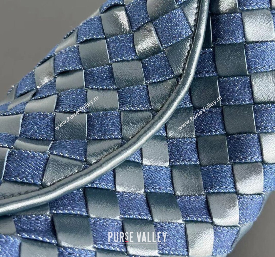 Bottega Veneta Small Hop Hobo Bag in Intrecciato Leather and Denim Abyss/Indigo Blue 2024 789028 (WT-240826006)