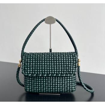 Bottega Veneta Swing Top Handle Bag in Intrecciato Leather Inkwell Green 2024 764073 (WT-240826008)