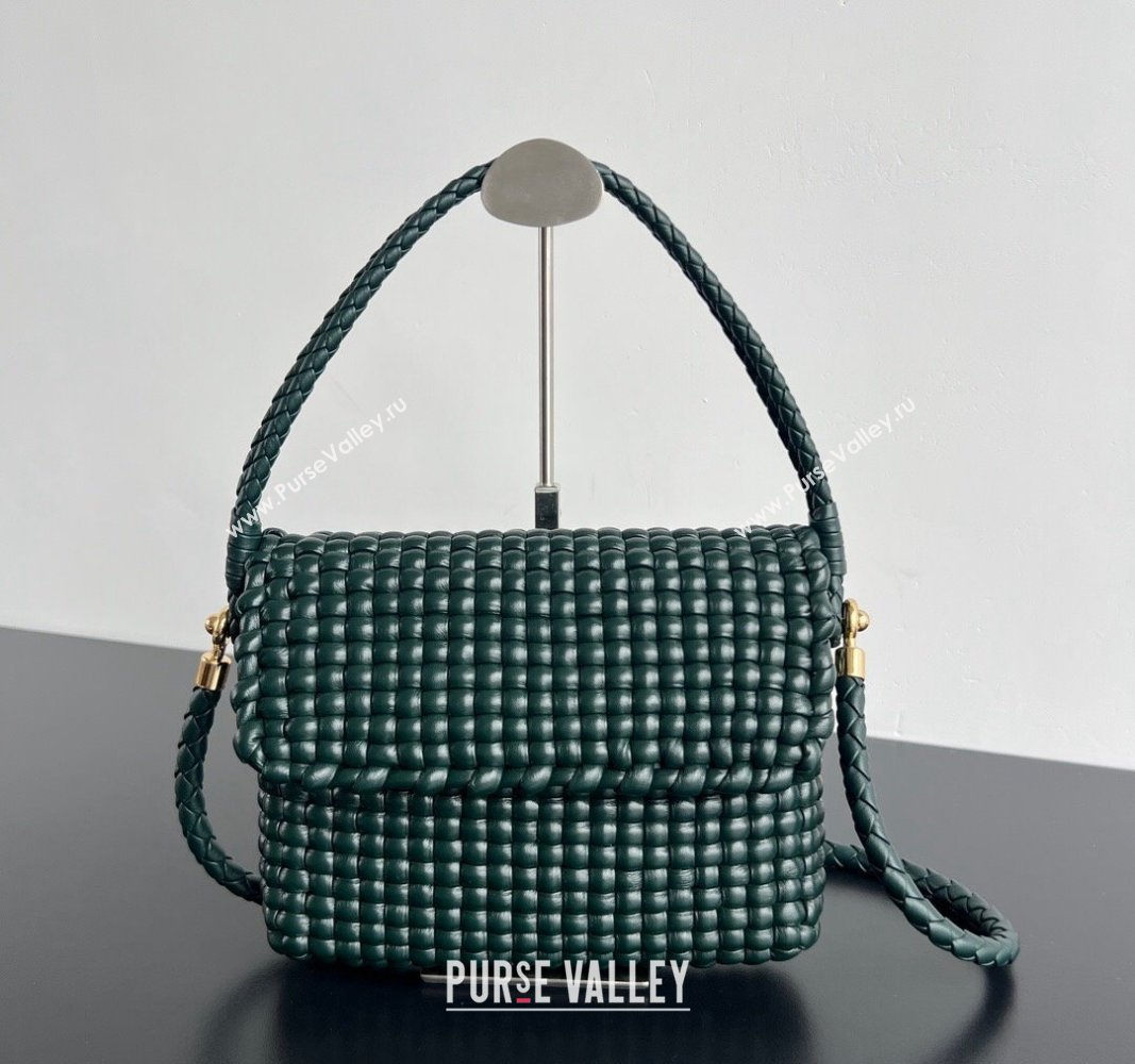 Bottega Veneta Swing Top Handle Bag in Intrecciato Leather Inkwell Green 2024 764073 (WT-240826008)