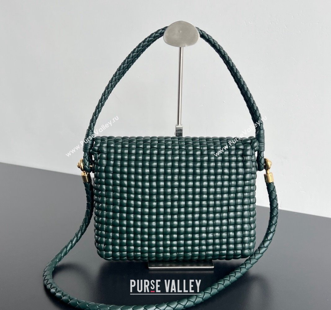 Bottega Veneta Swing Top Handle Bag in Intrecciato Leather Inkwell Green 2024 764073 (WT-240826008)