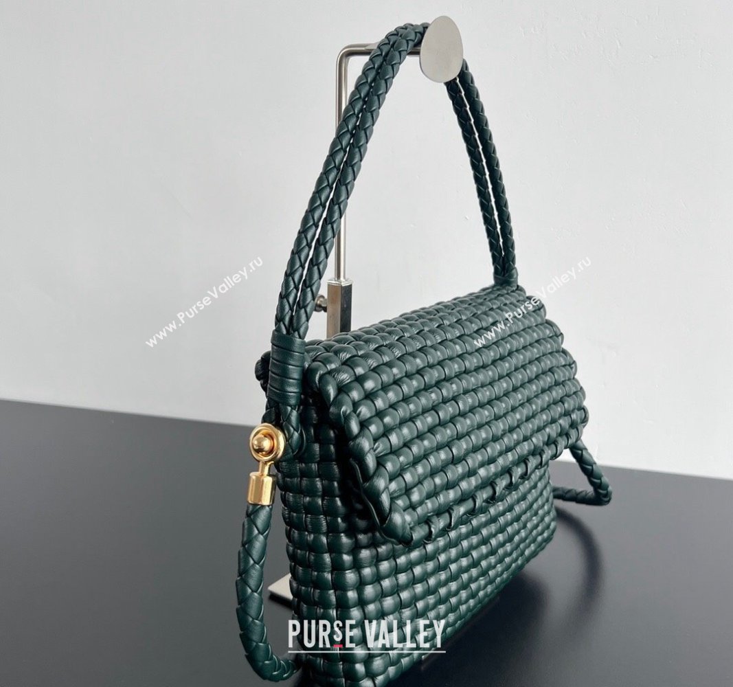 Bottega Veneta Swing Top Handle Bag in Intrecciato Leather Inkwell Green 2024 764073 (WT-240826008)