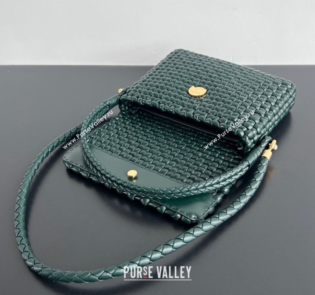 Bottega Veneta Swing Top Handle Bag in Intrecciato Leather Inkwell Green 2024 764073 (WT-240826008)