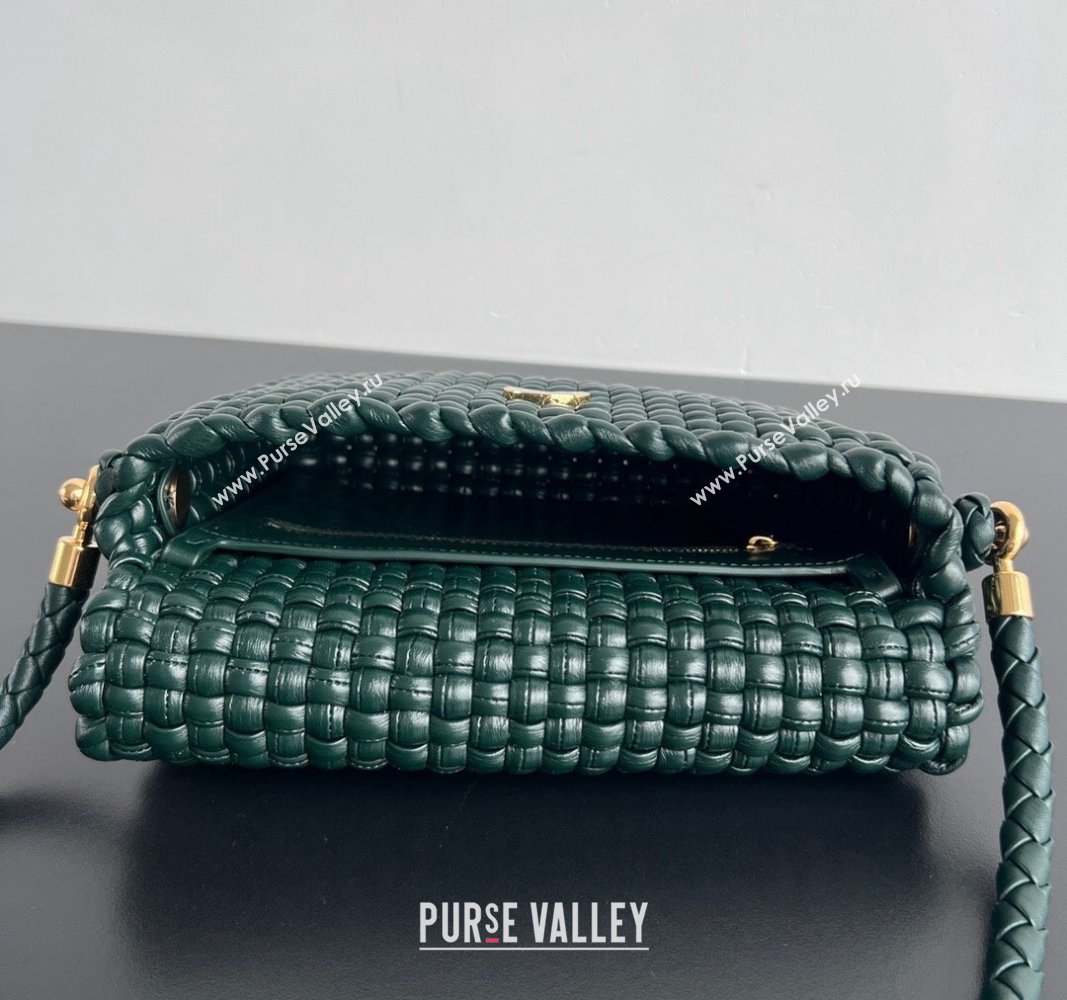 Bottega Veneta Swing Top Handle Bag in Intrecciato Leather Inkwell Green 2024 764073 (WT-240826008)