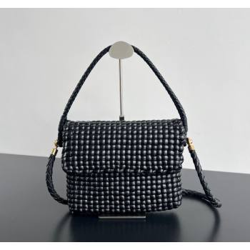 Bottega Veneta Swing Top Handle Bag in Intrecciato Leather Black 2024 764073 (WT-240826009)