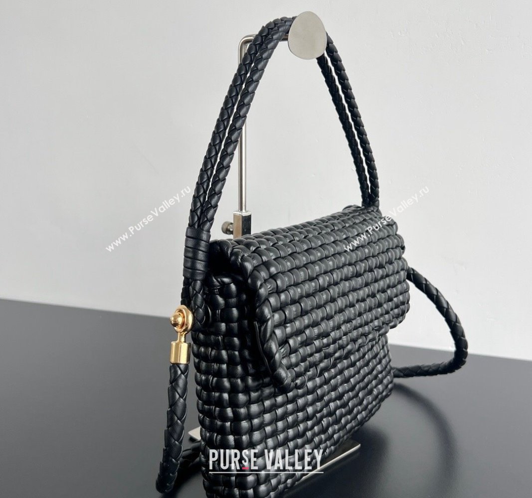 Bottega Veneta Swing Top Handle Bag in Intrecciato Leather Black 2024 764073 (WT-240826009)