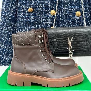 Bottega Veneta Haddock Lace-Up Ankle Boots with Intrecciato Collar Brown Leather 2024 BV090304 (MD-240903047)