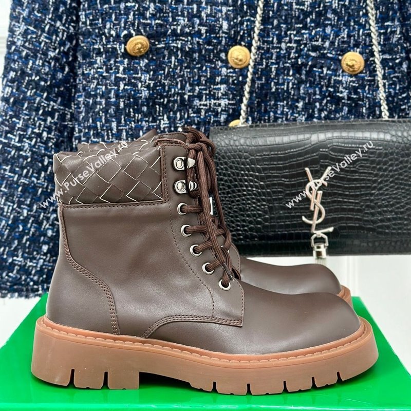 Bottega Veneta Haddock Lace-Up Ankle Boots with Intrecciato Collar Brown Leather 2024 BV090304 (MD-240903047)