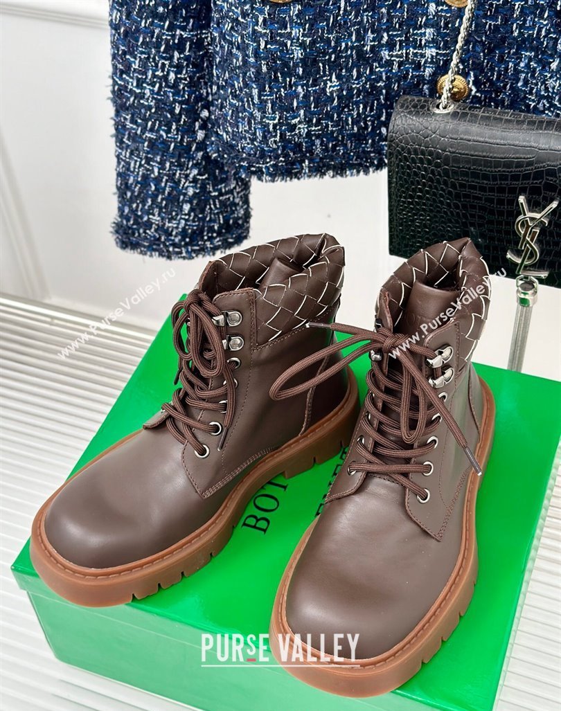 Bottega Veneta Haddock Lace-Up Ankle Boots with Intrecciato Collar Brown Leather 2024 BV090304 (MD-240903047)