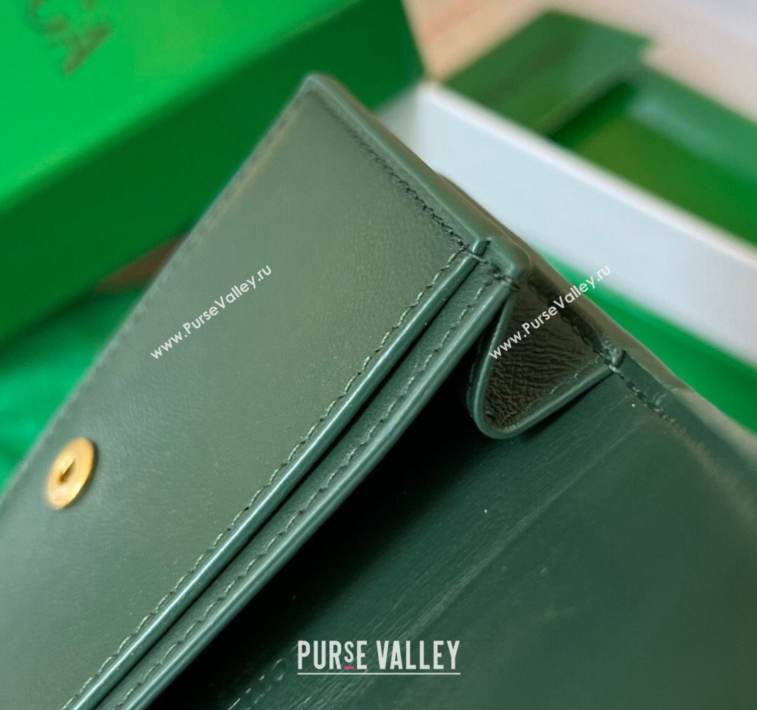 Bottega Veneta Cassette Business Card Case Wallet in Intrecciato Lambskin Raintree Green 2024 651396 (WT-240919014)