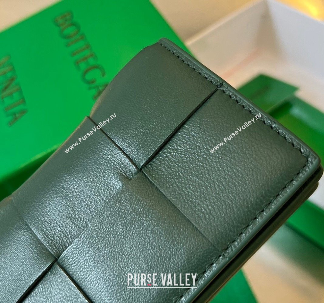 Bottega Veneta Cassette Business Card Case Wallet in Intrecciato Lambskin Raintree Green 2024 651396 (WT-240919014)