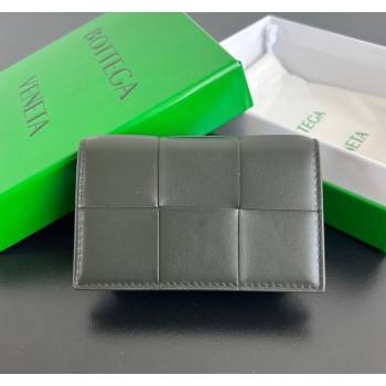 Bottega Veneta Cassette Business Card Case Wallet in Intrecciato Calfskin Dark Green/Grey 2024 679849 (WT-240919001)