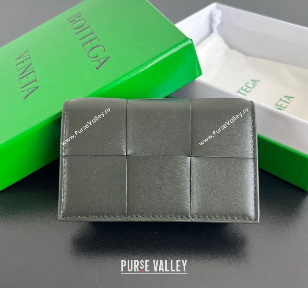 Bottega Veneta Cassette Business Card Case Wallet in Intrecciato Calfskin Dark Green/Grey 2024 679849 (WT-240919001)