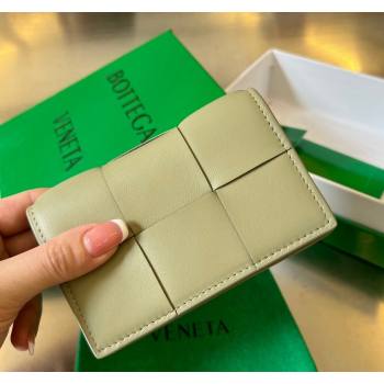 Bottega Veneta Cassette Business Card Case Wallet in Intrecciato Lambskin Travertine Green 2024 651396 (WT-240919018)