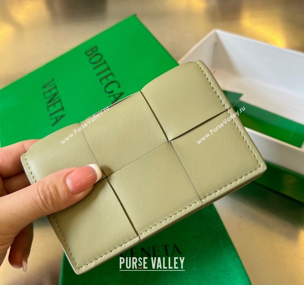 Bottega Veneta Cassette Business Card Case Wallet in Intrecciato Lambskin Travertine Green 2024 651396 (WT-240919018)