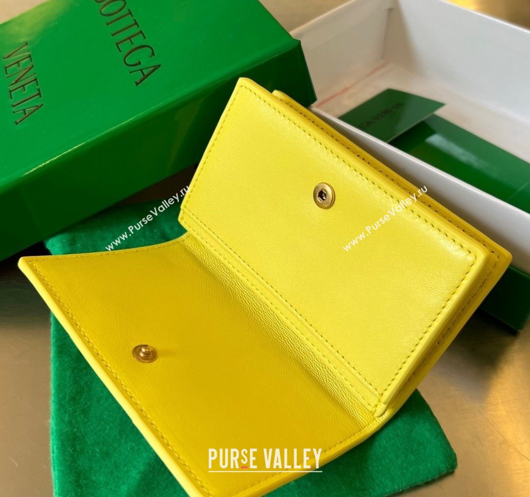 Bottega Veneta Cassette Business Card Case Wallet in Intrecciato Lambskin Jelly Yellow 2024 651396 (WT-240919019)