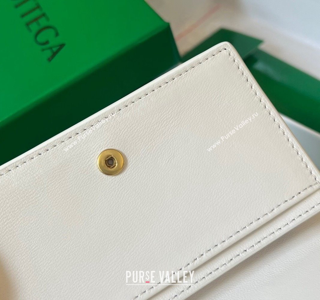 Bottega Veneta Cassette Business Card Case Wallet in Intrecciato Lambskin White 2024 651396 (WT-240919021)