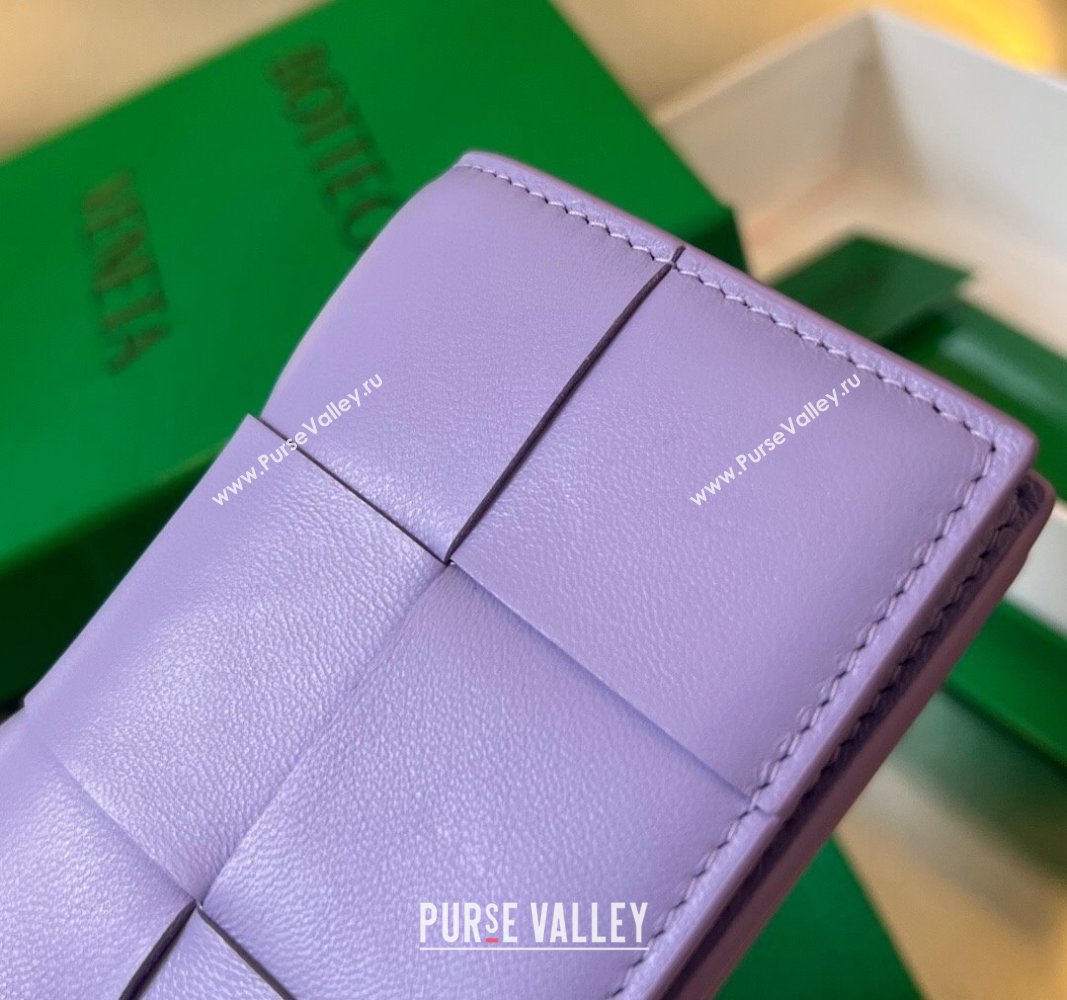 Bottega Veneta Cassette Business Card Case Wallet in Intrecciato Lambskin Wistaria Purple 2024 651396 (WT-240919023)