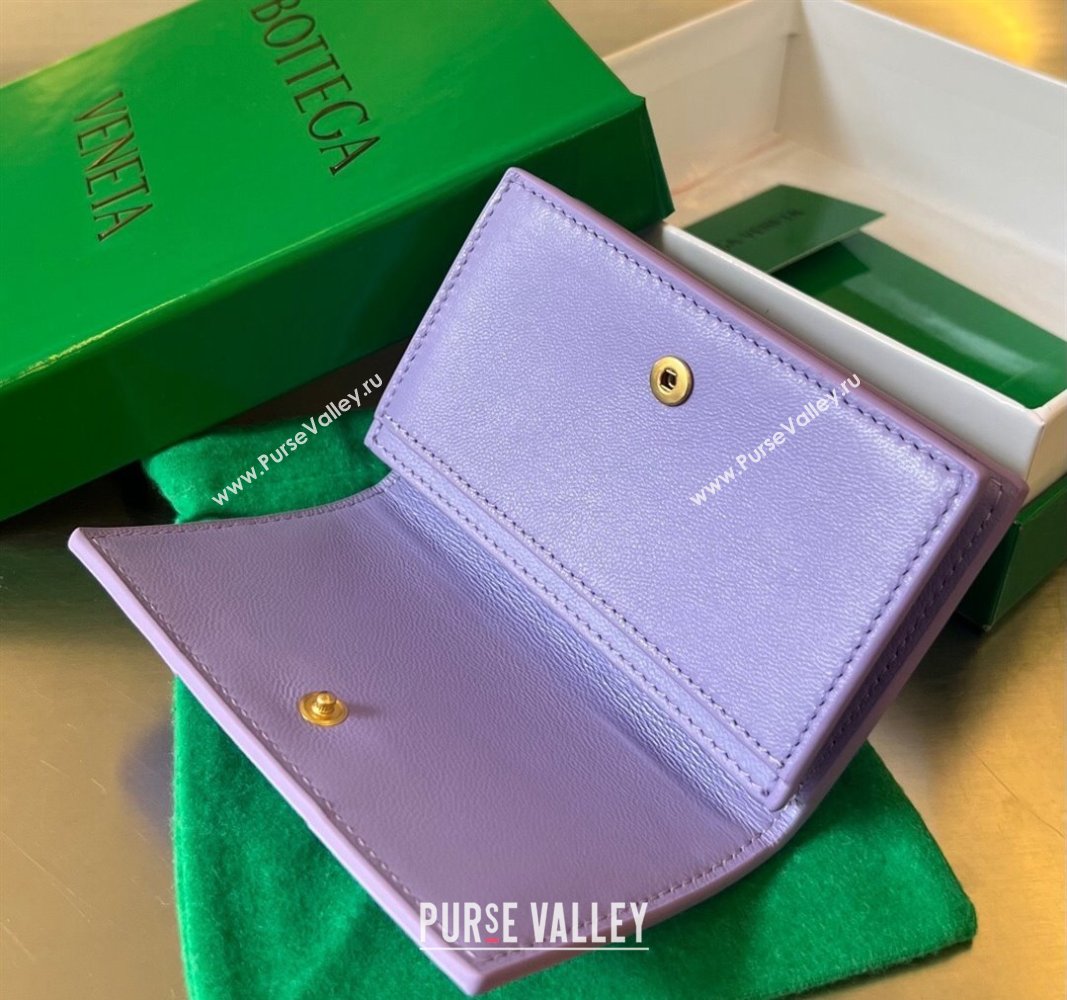 Bottega Veneta Cassette Business Card Case Wallet in Intrecciato Lambskin Wistaria Purple 2024 651396 (WT-240919023)