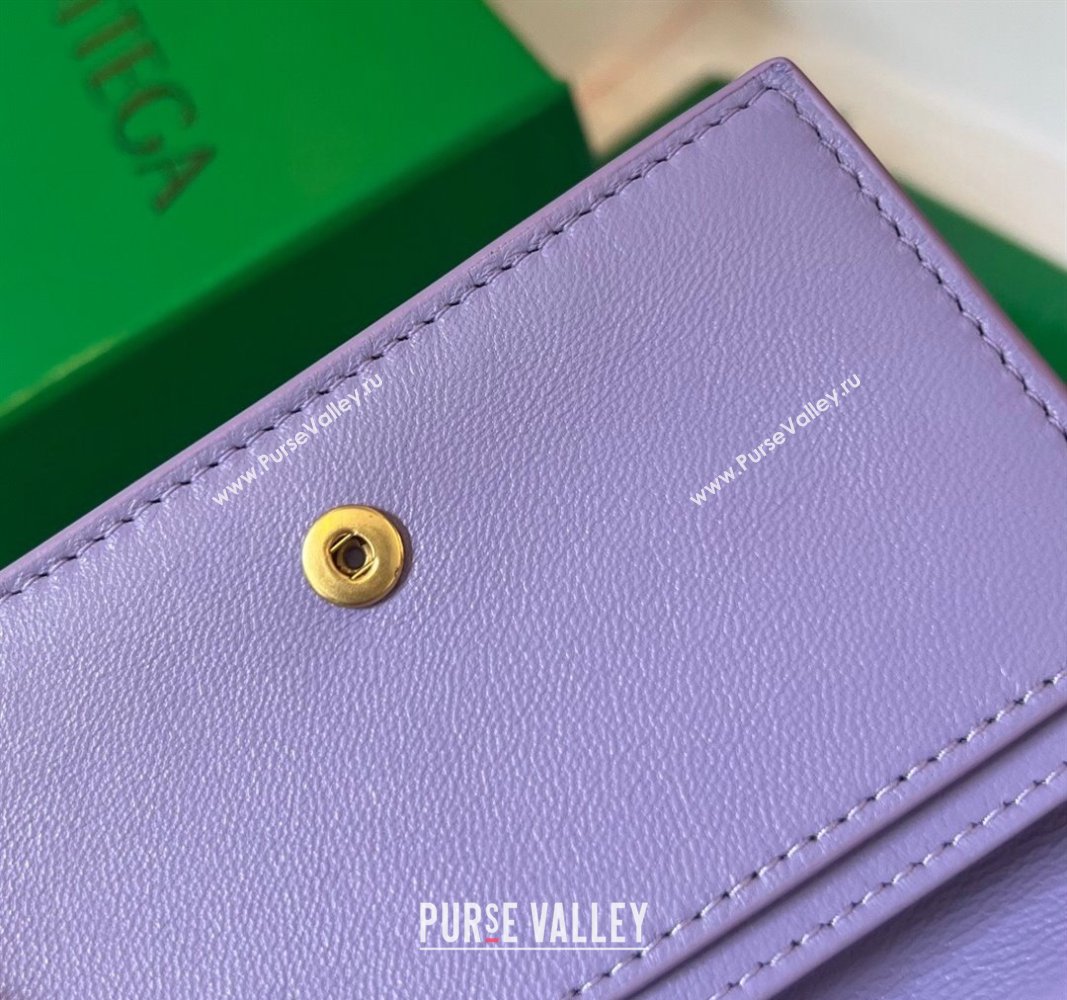 Bottega Veneta Cassette Business Card Case Wallet in Intrecciato Lambskin Wistaria Purple 2024 651396 (WT-240919023)