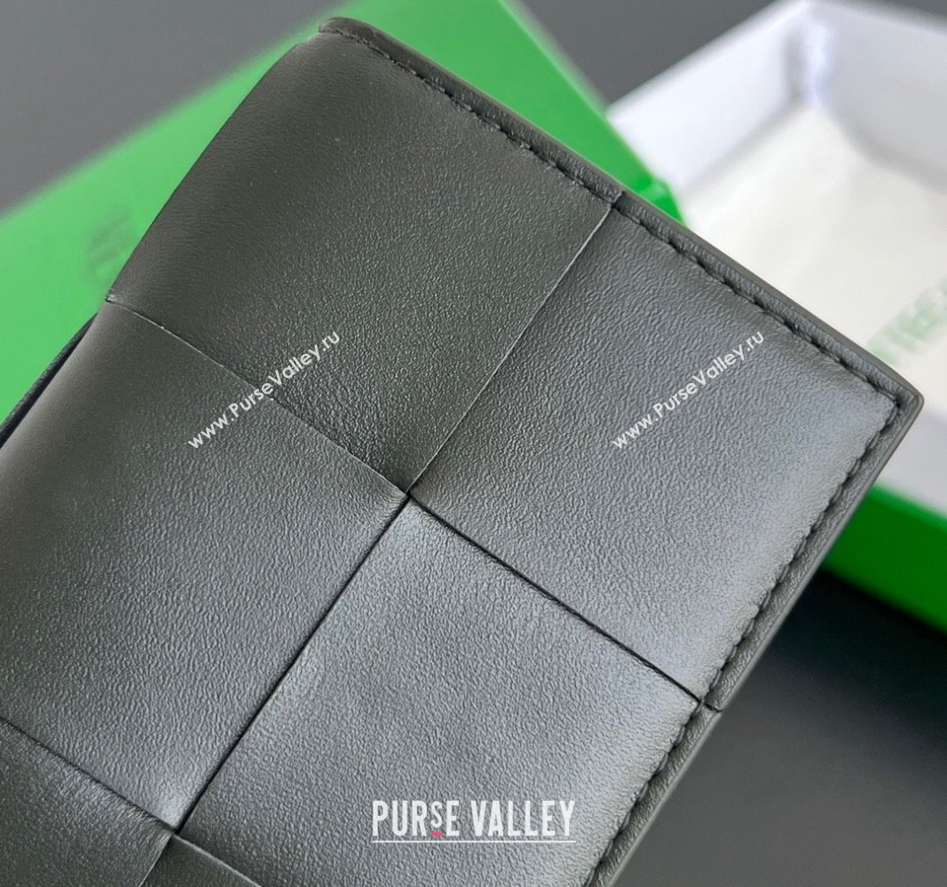 Bottega Veneta Cassette Business Card Case Wallet in Intrecciato Calfskin Dark Green/Grey 2024 679849 (WT-240919001)