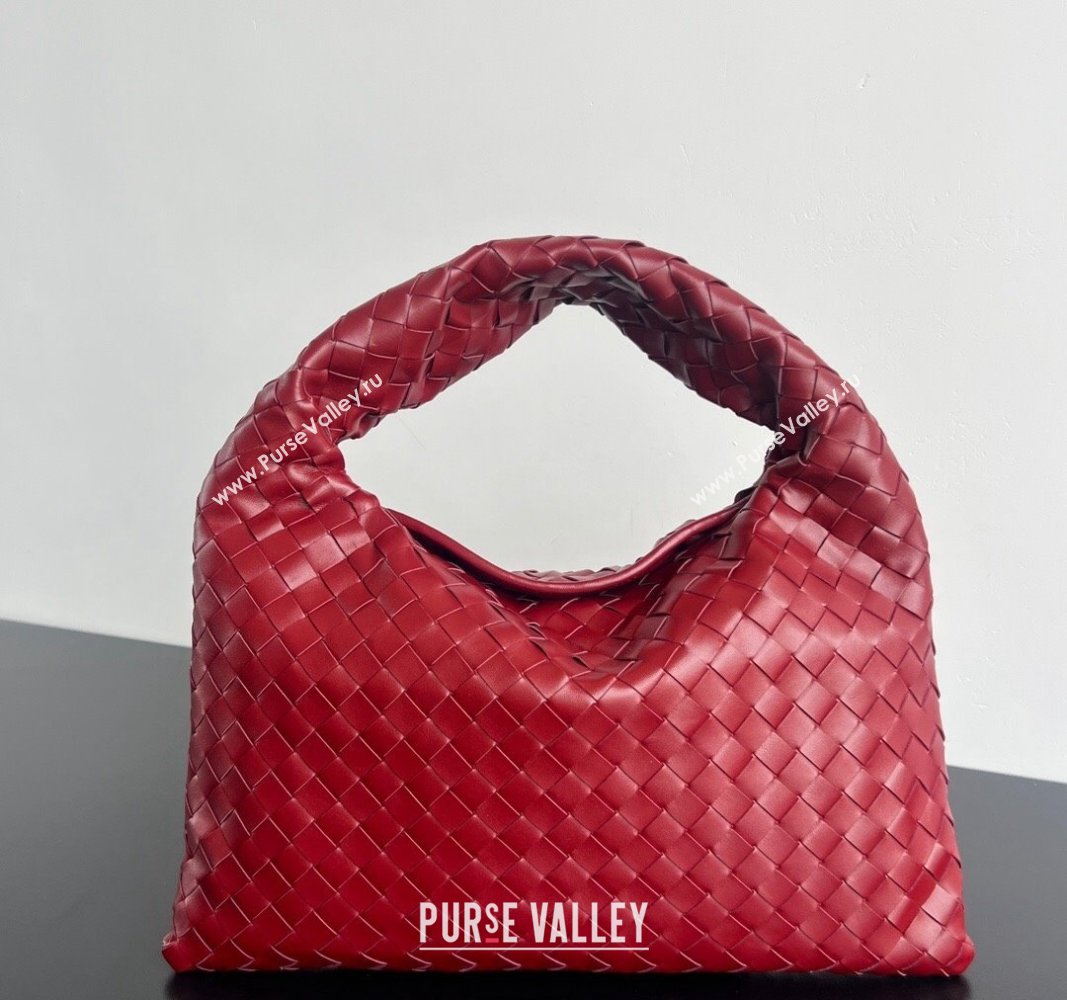 Bottega Veneta Small Hop Hobo Bag Intrecciato Calf Leather Red 2024 763966 (WT-240919034)