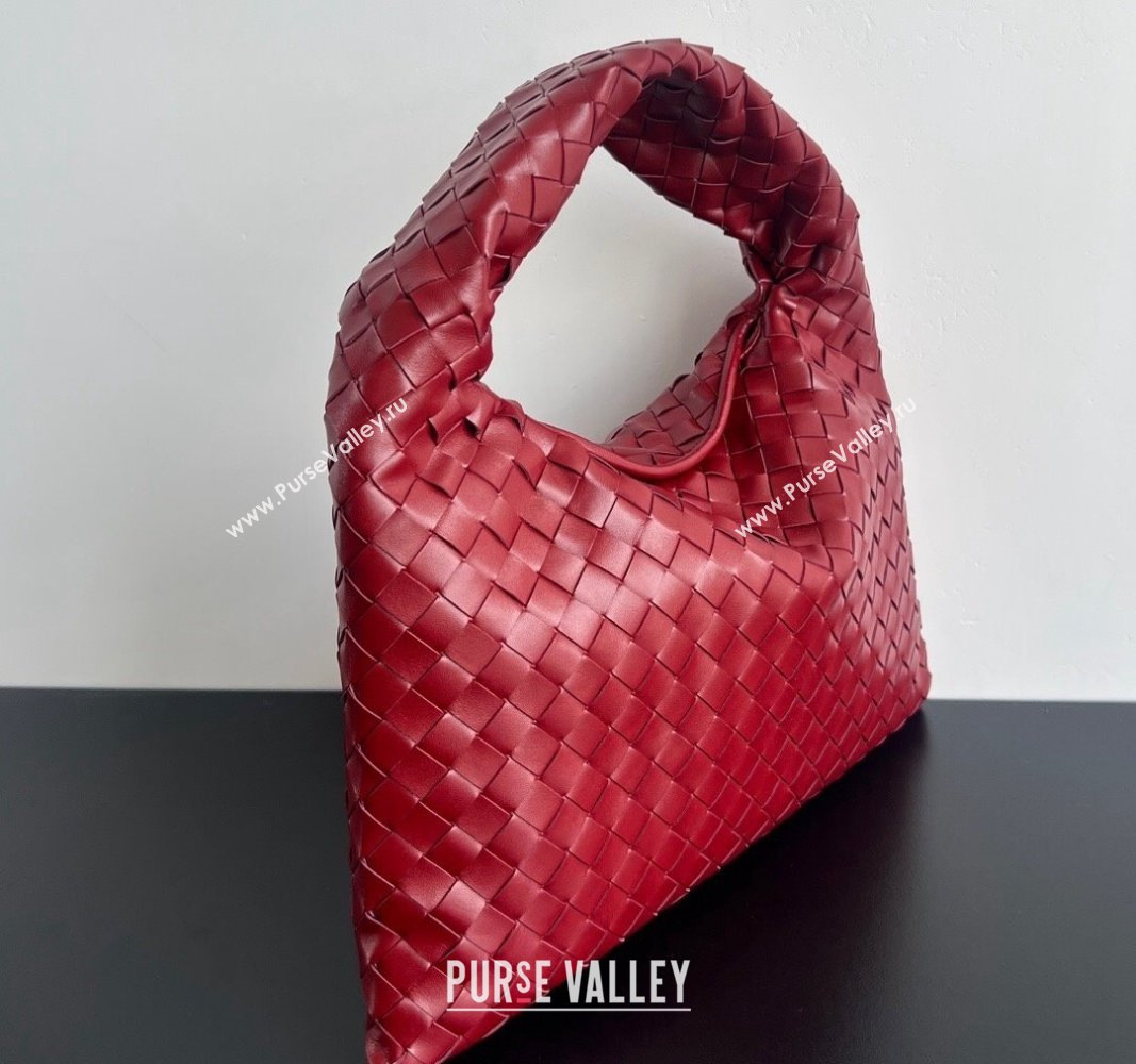 Bottega Veneta Small Hop Hobo Bag Intrecciato Calf Leather Red 2024 763966 (WT-240919034)