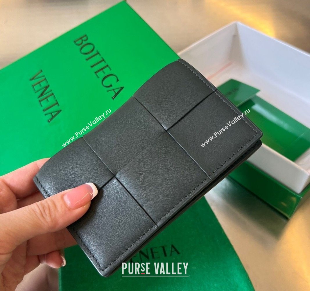 Bottega Veneta Cassette Business Card Case Wallet in Intrecciato Calfskin Dark Moss Green 2024 679849 (WT-240919004)